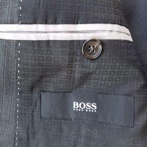 SLIM FIT HUGO BOSS 44R CHARCOAL GRAY STRIPED SUIT